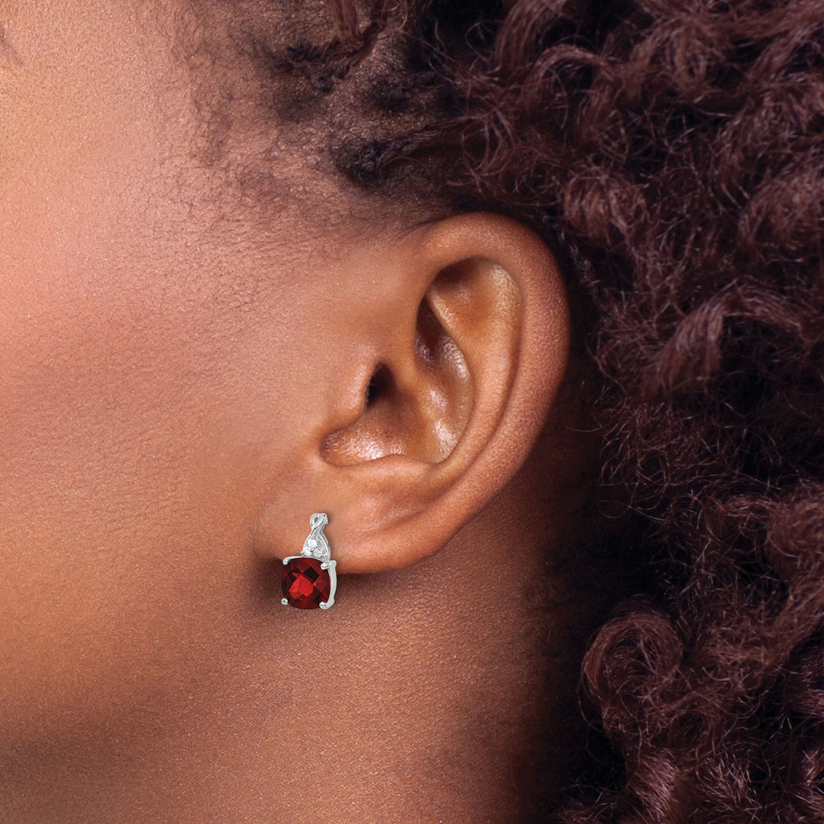14K White Gold Checkerboard Garnet and Diamond Earrings-EM4393-GA-006-WA