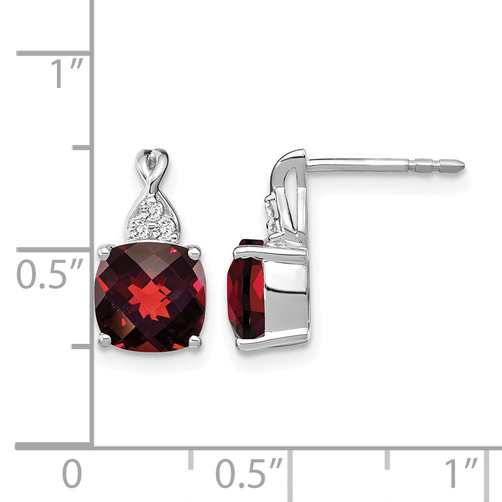14K White Gold Checkerboard Garnet and Diamond Earrings-EM4393-GA-006-WA