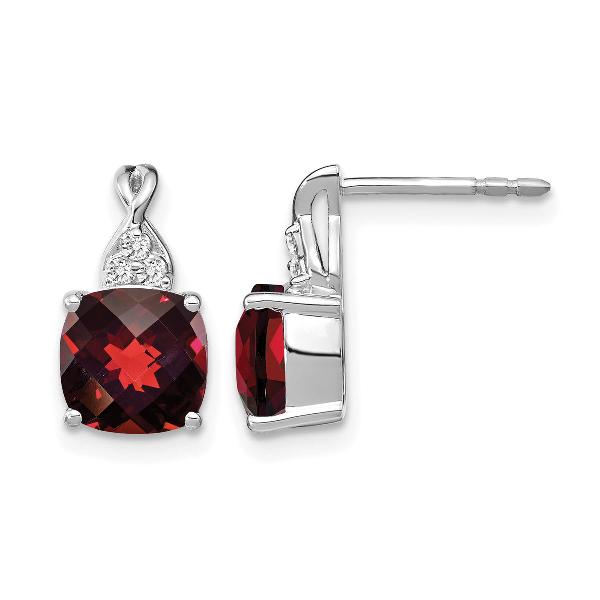 14K White Gold Checkerboard Garnet and Diamond Earrings-EM4393-GA-006-WA