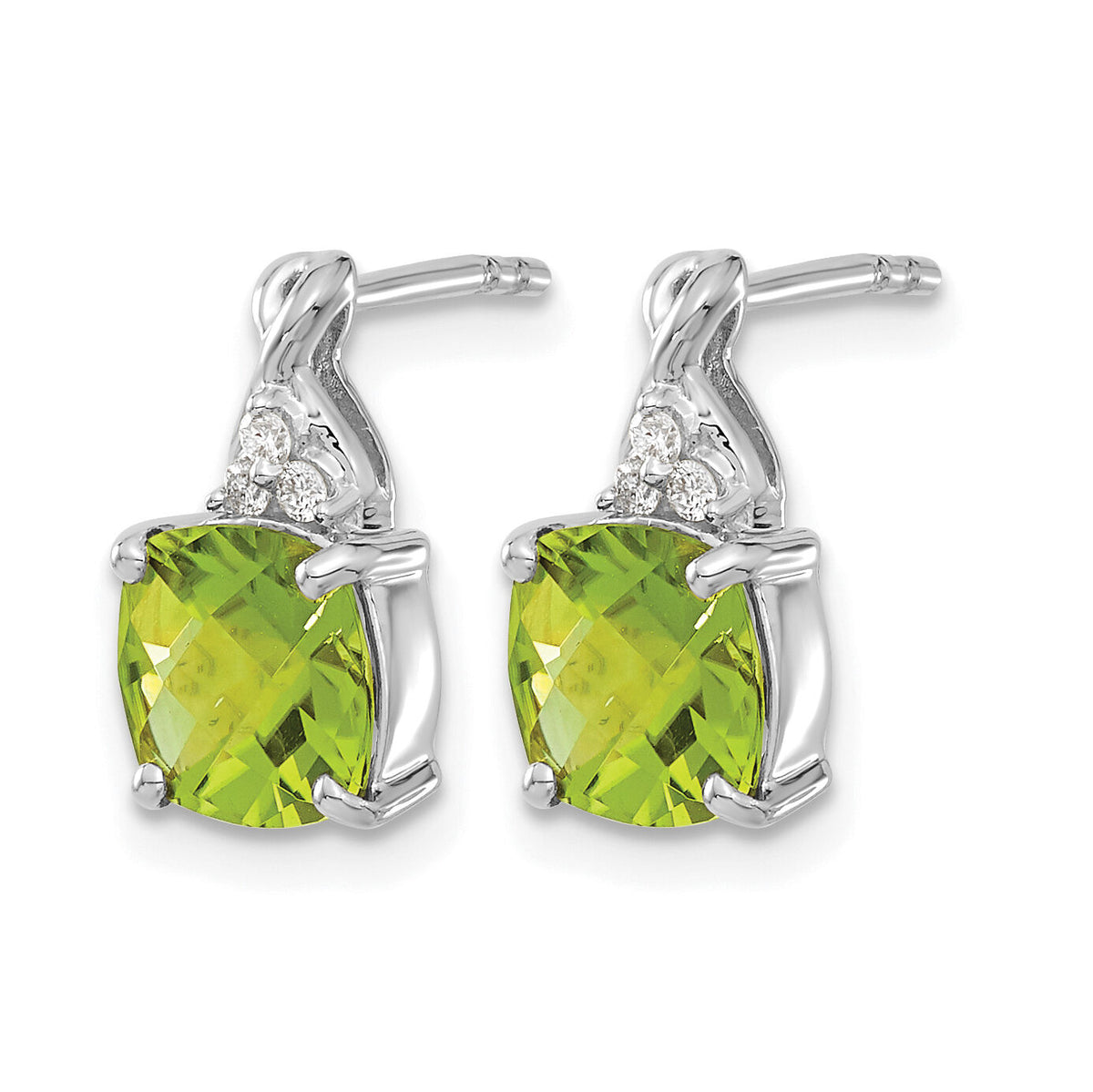 14K White Gold Checkerboard Peridot and Diamond Earrings-EM4393-PE-006-WA