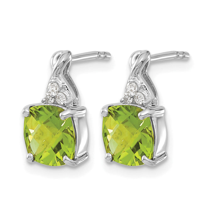 14K White Gold Checkerboard Peridot and Diamond Earrings-EM4393-PE-006-WA