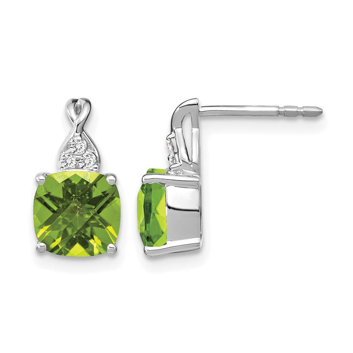 14K White Gold Checkerboard Peridot and Diamond Earrings-EM4393-PE-006-WA