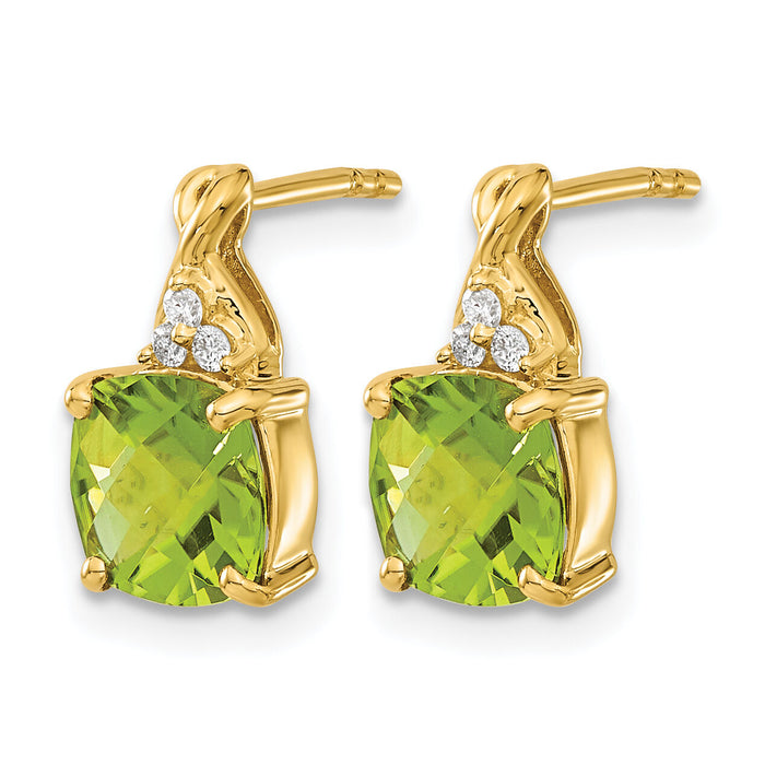 14k Checkerboard Peridot and Diamond Earrings-EM4393-PE-006-YA