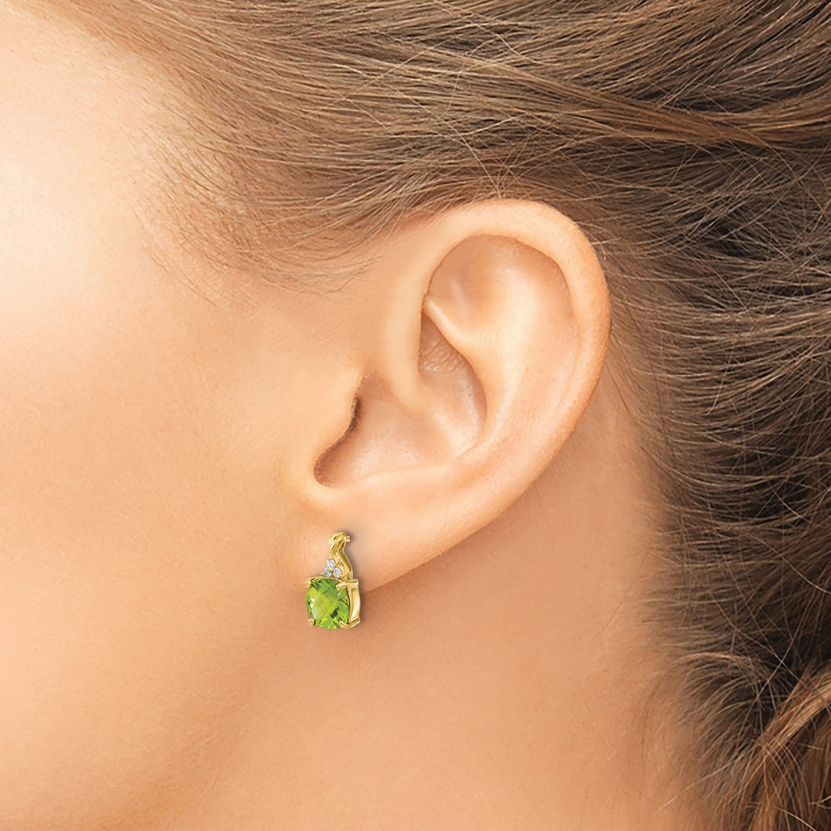 14k Checkerboard Peridot and Diamond Earrings-EM4393-PE-006-YA