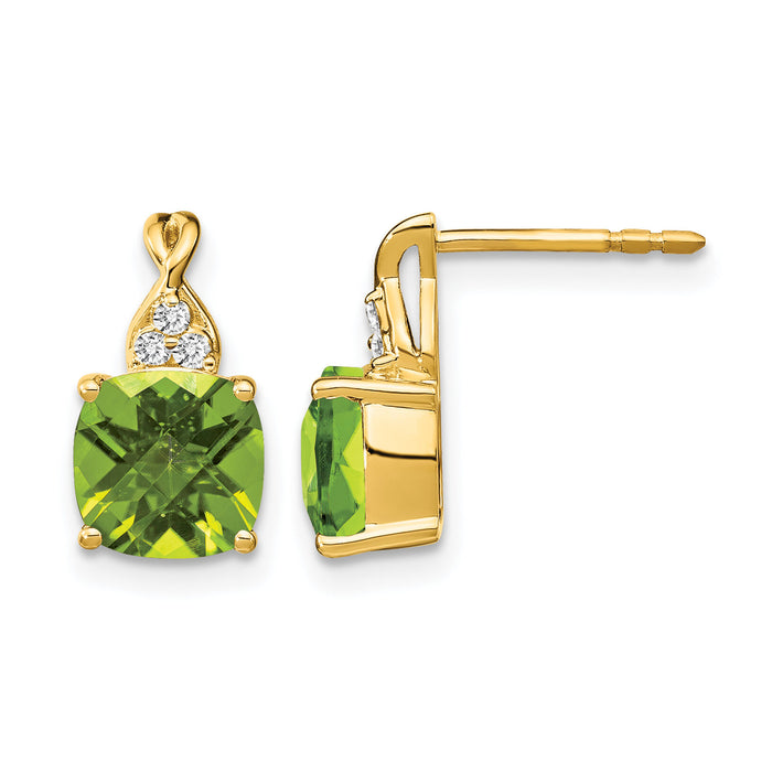 14k Checkerboard Peridot and Diamond Earrings-EM4393-PE-006-YA