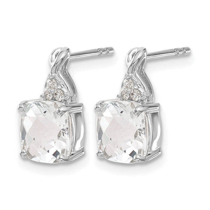 14K White Gold Checkerboard White Topaz and Diamond Earrings-EM4393-WT-006-WA
