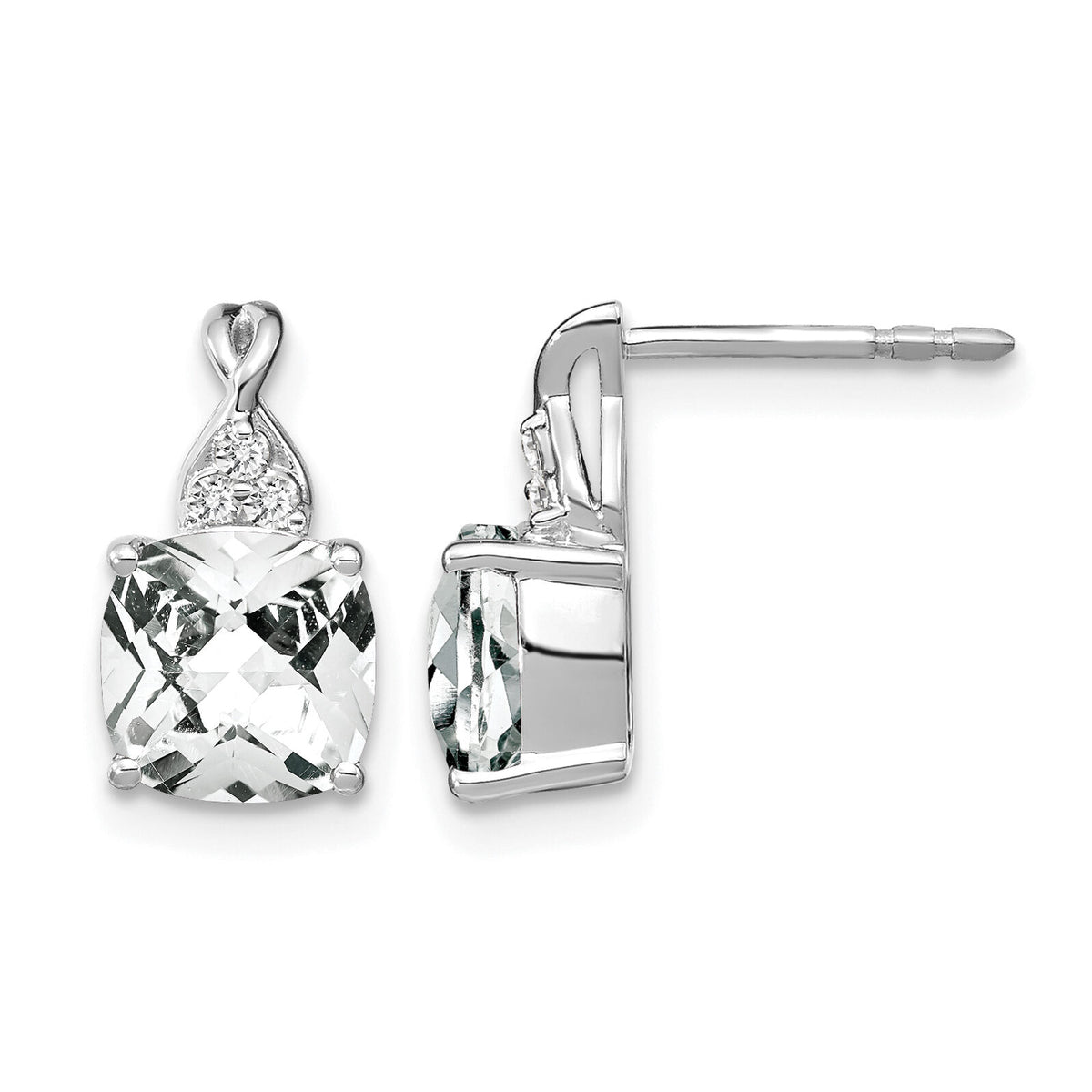 14K White Gold Checkerboard White Topaz and Diamond Earrings-EM4393-WT-006-WA