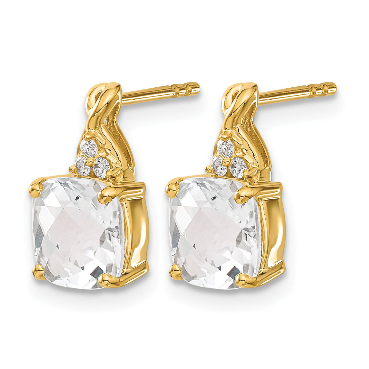 14k Checkerboard White Topaz and Diamond Earrings-EM4393-WT-006-YA