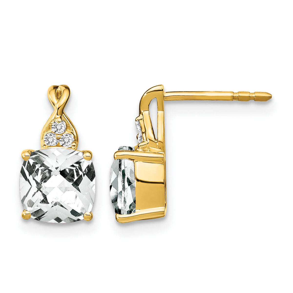 14k Checkerboard White Topaz and Diamond Earrings-EM4393-WT-006-YA