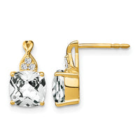 14k Checkerboard White Topaz and Diamond Earrings-EM4393-WT-006-YA
