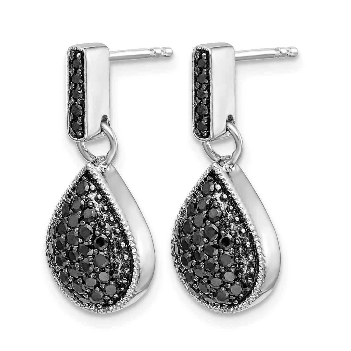 14k White Gold Diamond Black Teardrop Dangle Post Earrings-EM4771-BK-050-WA