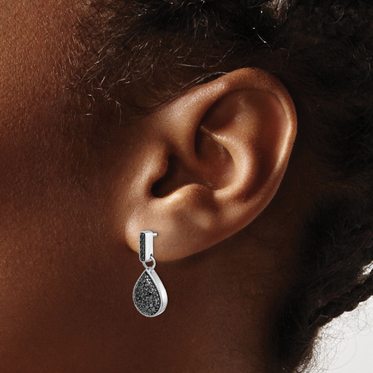 14k White Gold Diamond Black Teardrop Dangle Post Earrings-EM4771-BK-050-WA