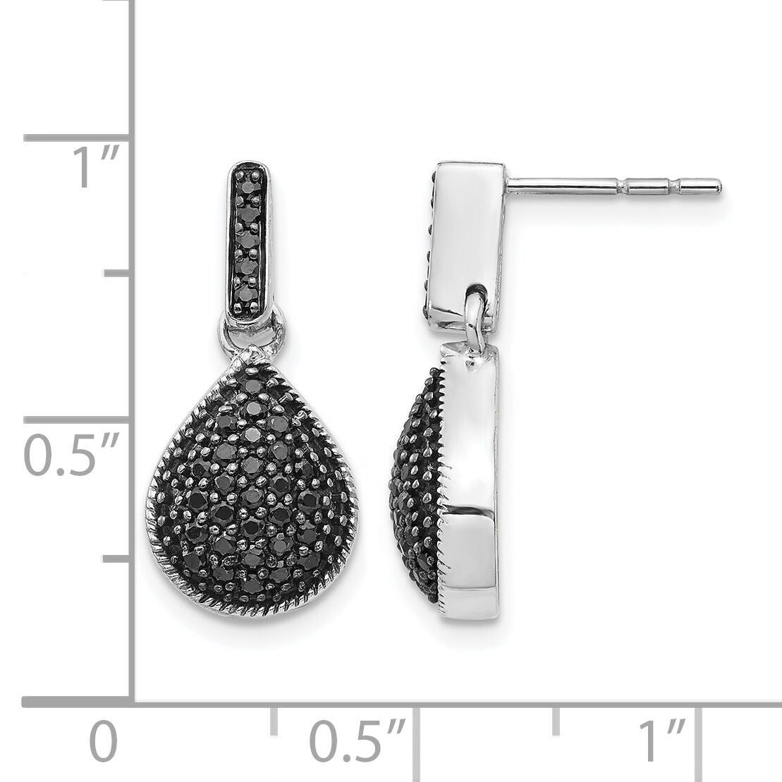 14k White Gold Diamond Black Teardrop Dangle Post Earrings-EM4771-BK-050-WA