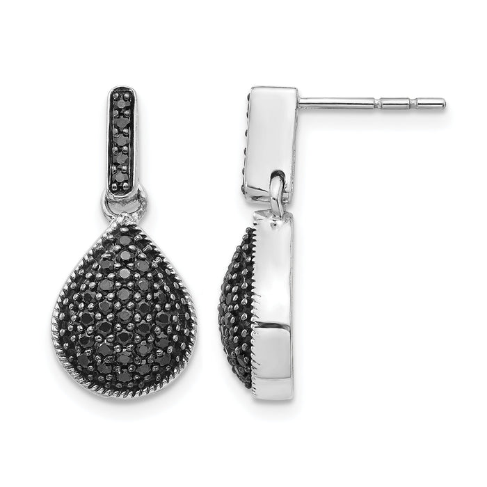 14k White Gold Diamond Black Teardrop Dangle Post Earrings-EM4771-BK-050-WA