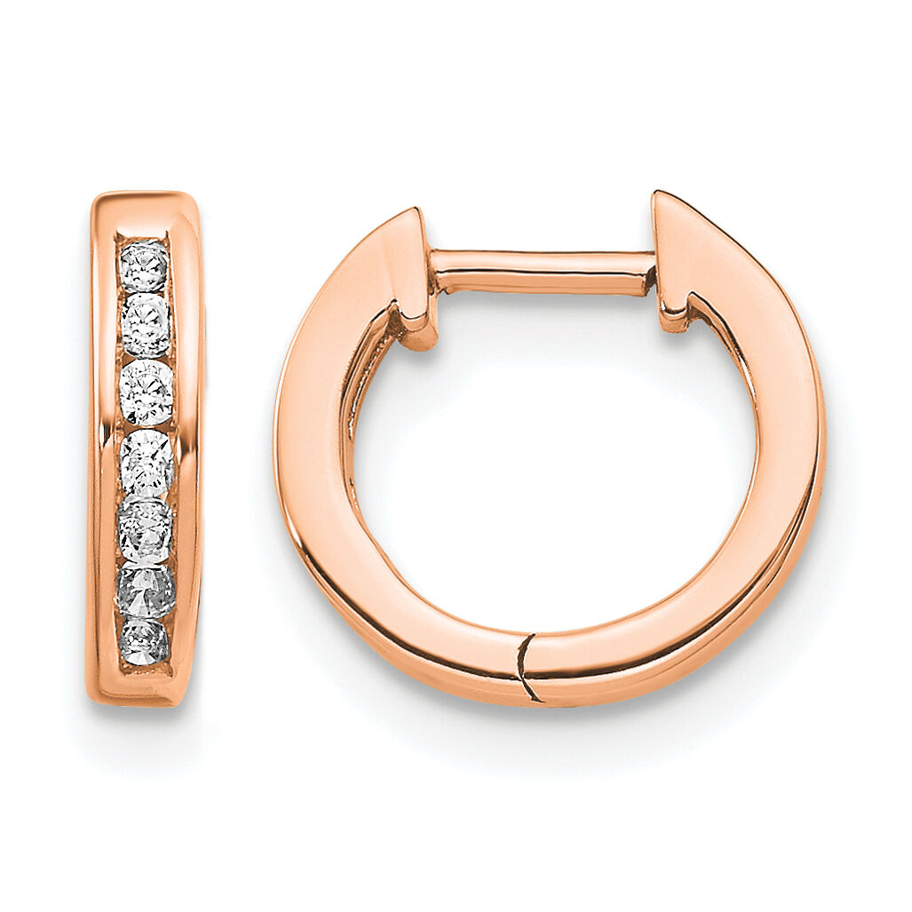 14k Rose Gold Polished Diamond Hinged Hoop Earrings-EM5347-010-RA