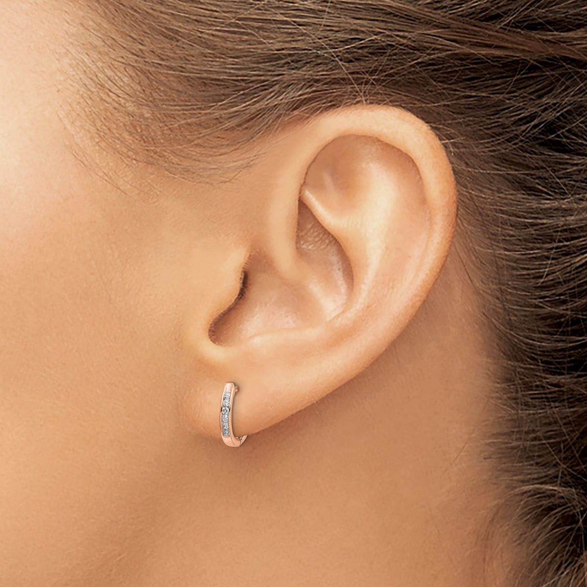 14k Rose Gold Polished Diamond Hinged Hoop Earrings-EM5349-013-RA