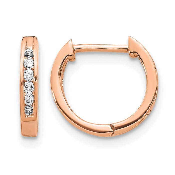 14k Rose Gold Polished Diamond Hinged Hoop Earrings-EM5349-013-RA