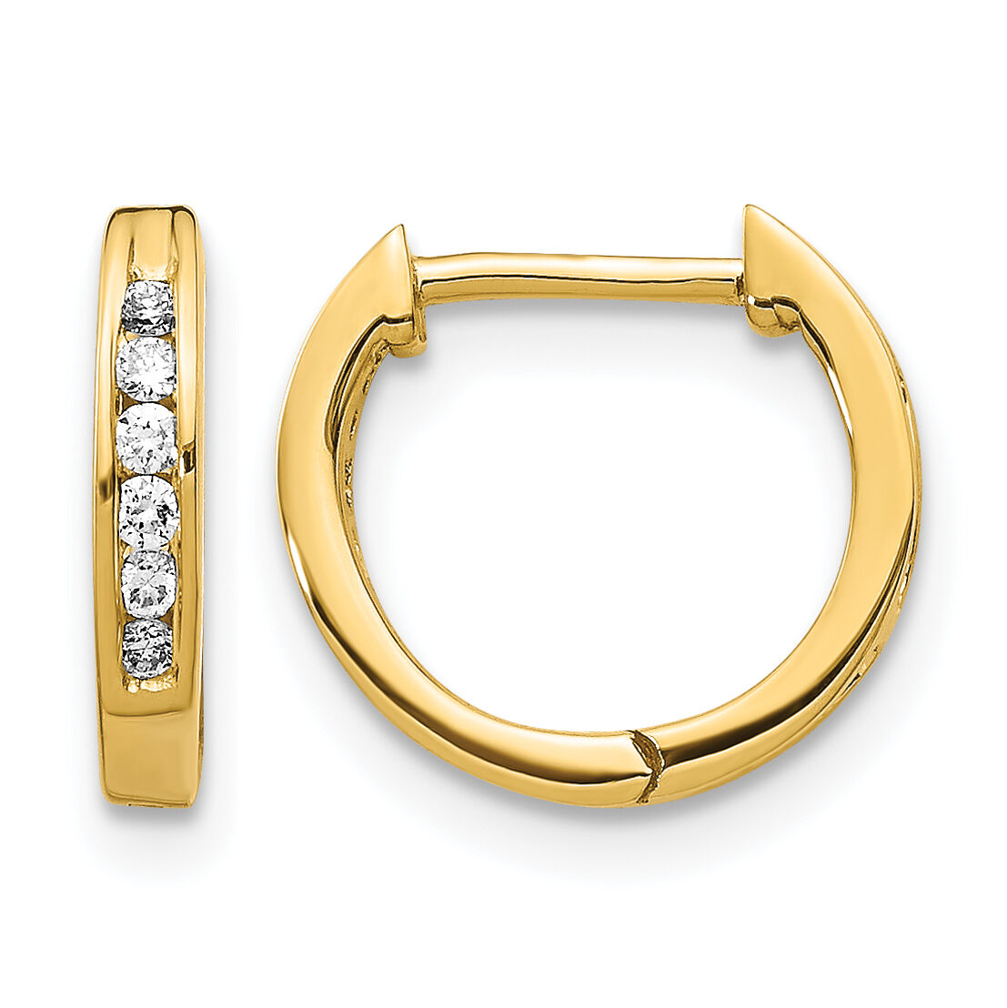 14k Gold Polished Diamond Hinged Hoop Earrings-EM5349-013-YA