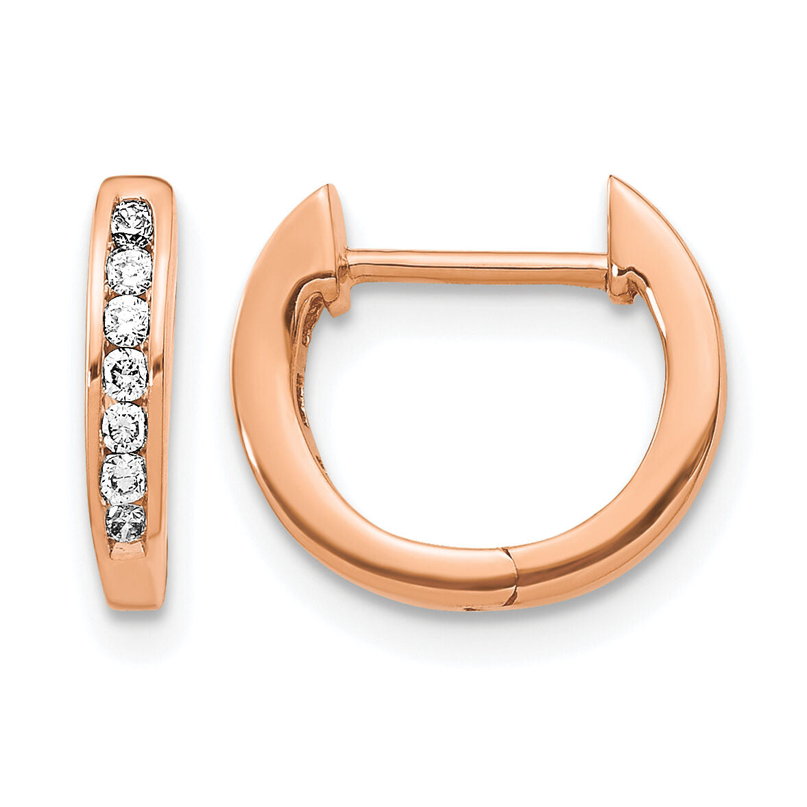 14k Rose Gold Polished Diamond Hinged Hoop Earrings-EM5350-016-RA