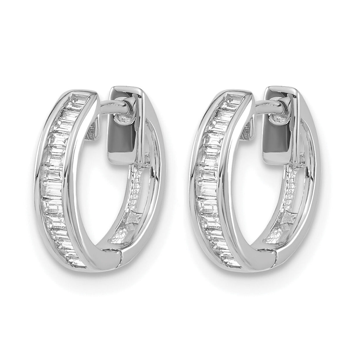 14k White Gold Baguette Diamond Hinged Hoop Earrings-EM5356-025-WA