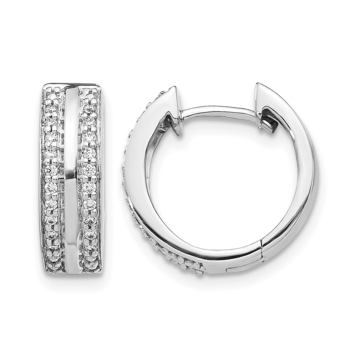 14k White Gold 2-row Diamond Hinged Hoop Earrings-EM5357-020-WA