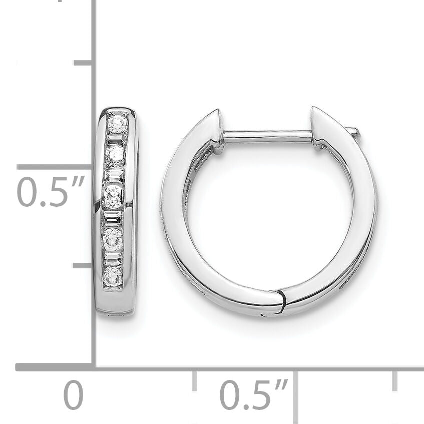 14k White Gold Round/Baguette Diamond Hinged Hoop Earrings-EM5359-025-WA