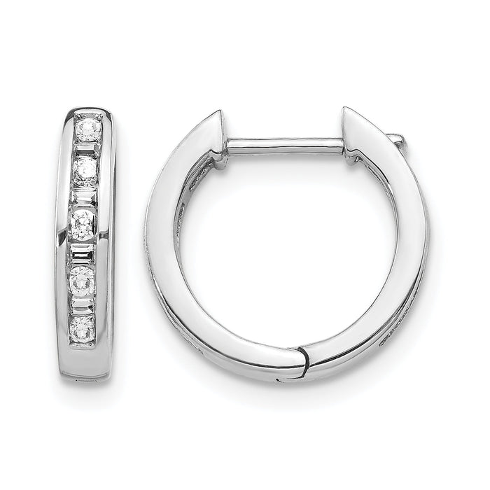 14k White Gold Round/Baguette Diamond Hinged Hoop Earrings-EM5359-025-WA