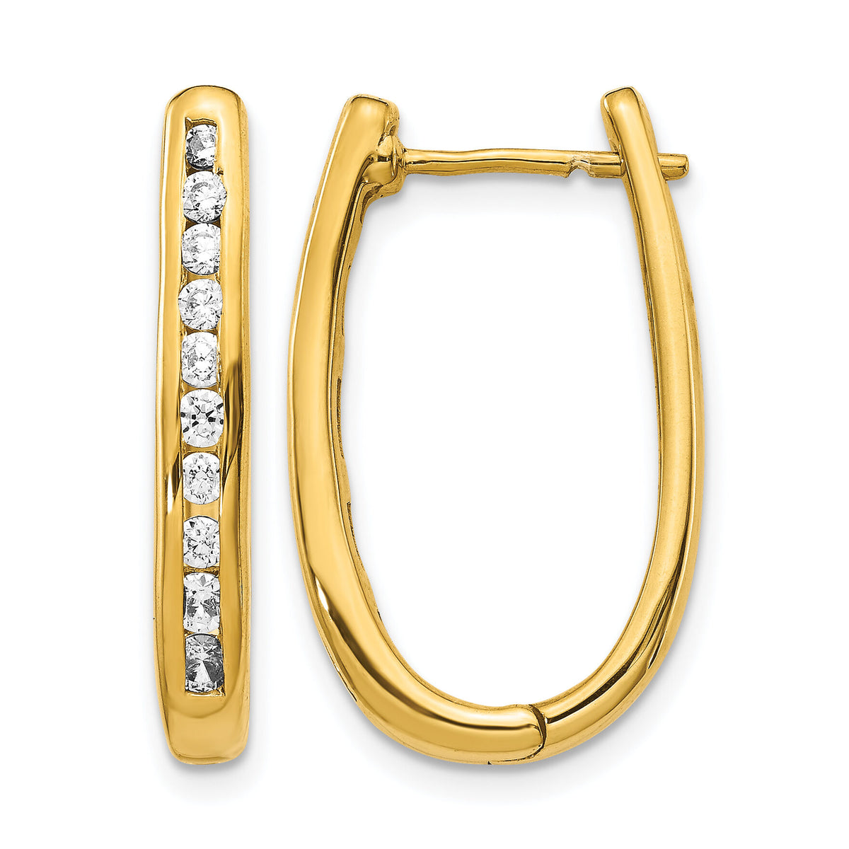 14k Diamond Oval Hinged Hoop Earrings-EM5371-075-YA
