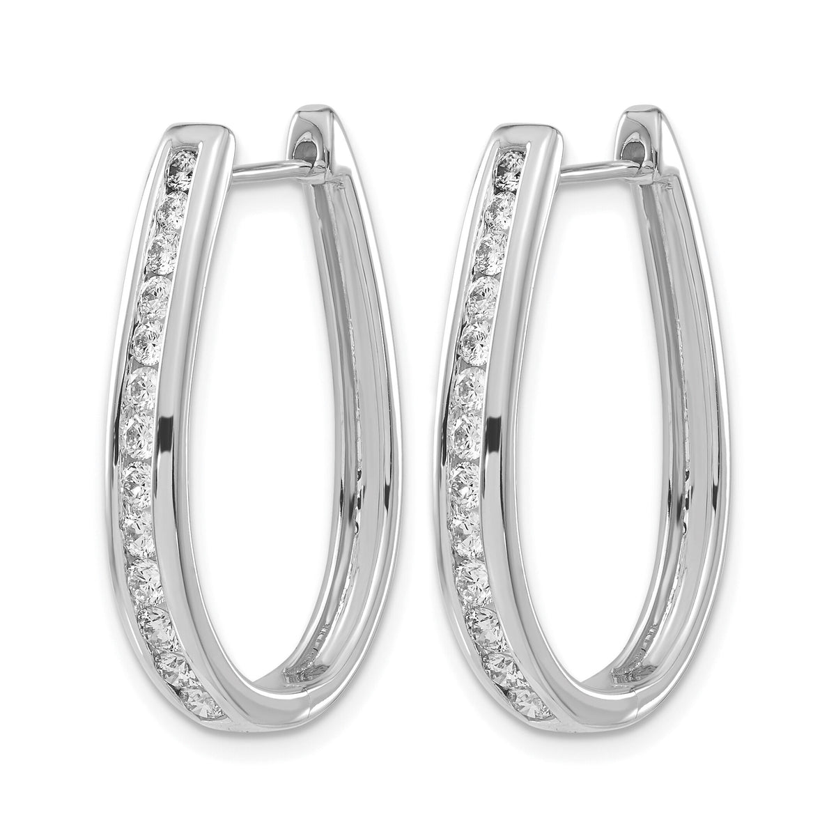 14k White Gold Diamond Oval Hinged Hoop Earrings-EM5372-100-WA