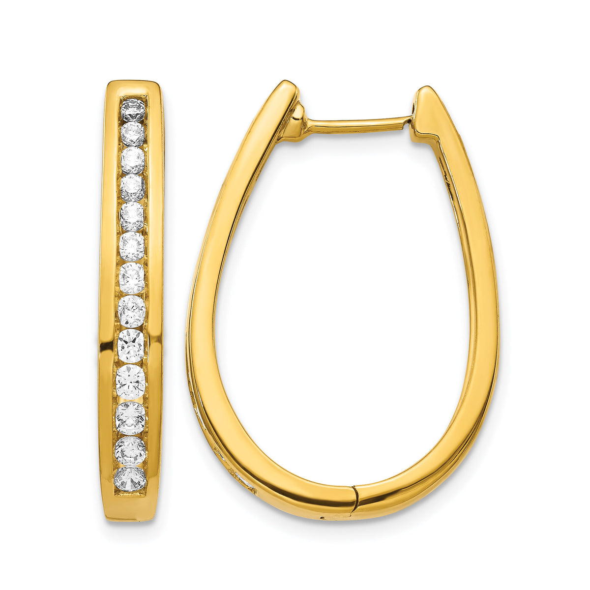 14k Diamond Oval Hinged Hoop Earrings-EM5372-100-YA