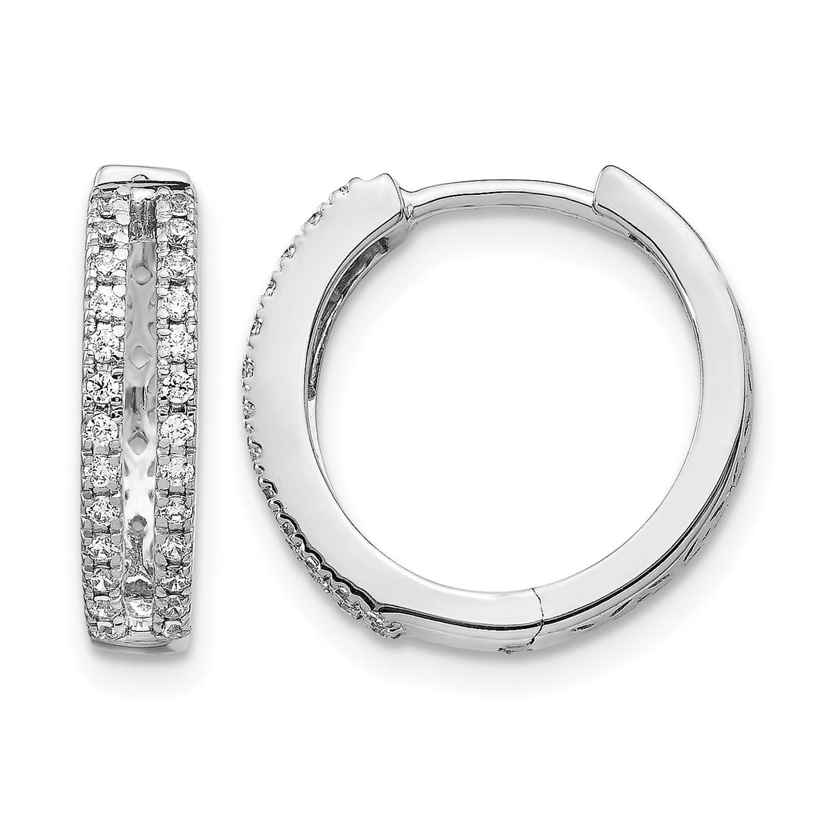 14k White Gold Diamond Hinged Round Hoop Earrings-EM5381-025-WA