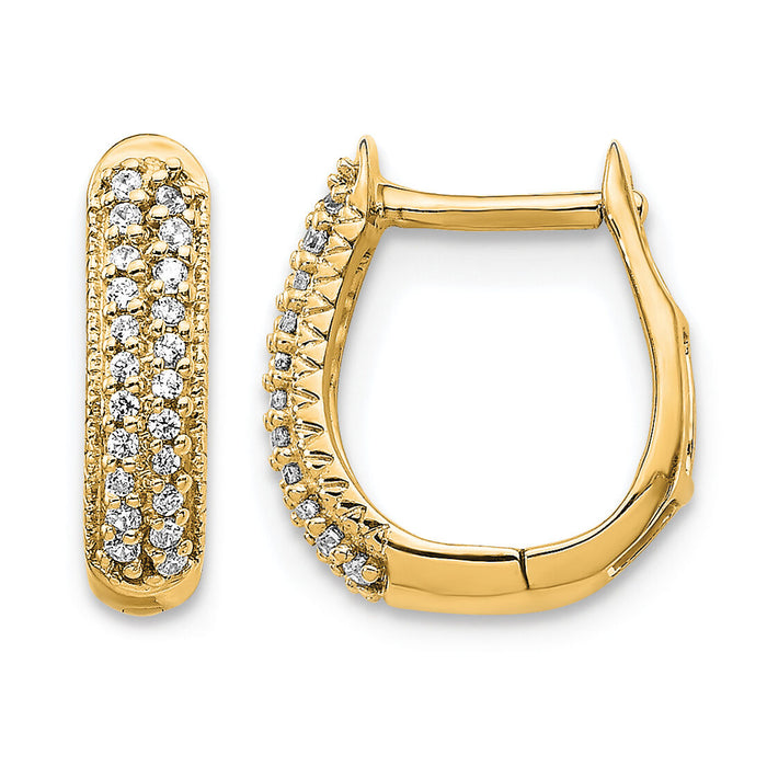 14k Polished Diamond Hinged Hoop Earrings-EM5385-016-YA