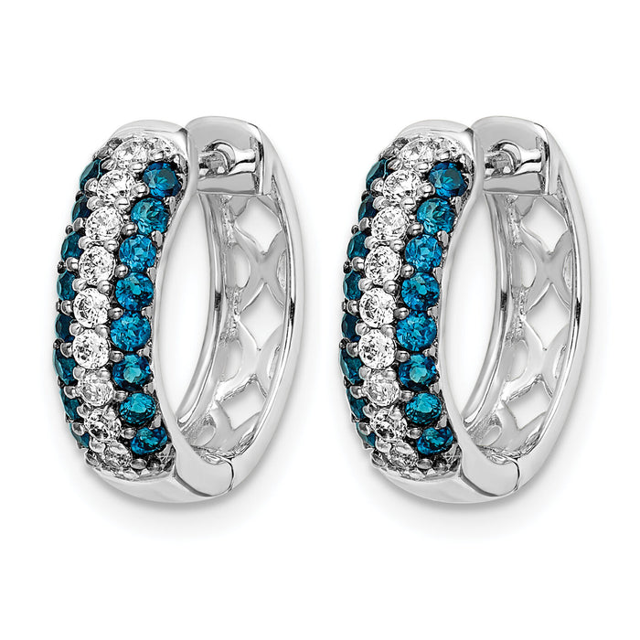 14k White Gold White and Blue Diamond Hinged Hoop Earrings-EM5398-BD-050-WA