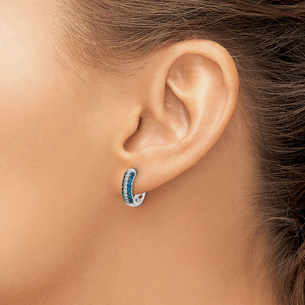 14k White Gold White and Blue Diamond Hinged Hoop Earrings-EM5398-BD-050-WA