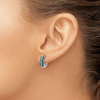 14k White Gold White and Blue Diamond Hinged Hoop Earrings-EM5398-BD-050-WA