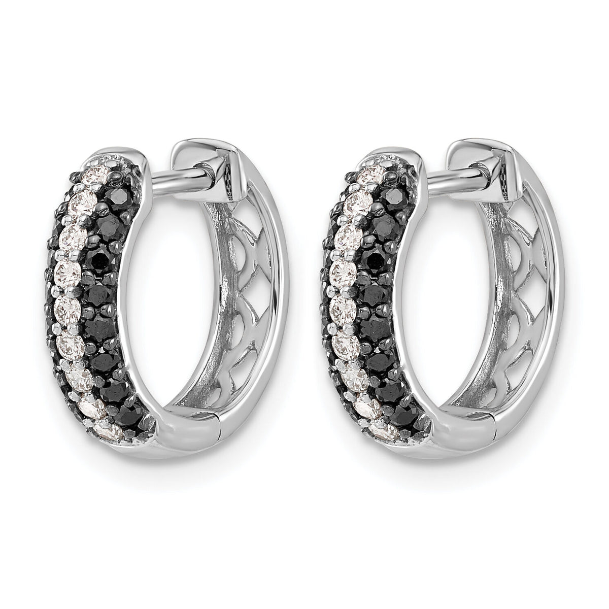 14k White Gold White and Black Diamond Hinged Hoop Earrings-EM5398-BK-050-WA