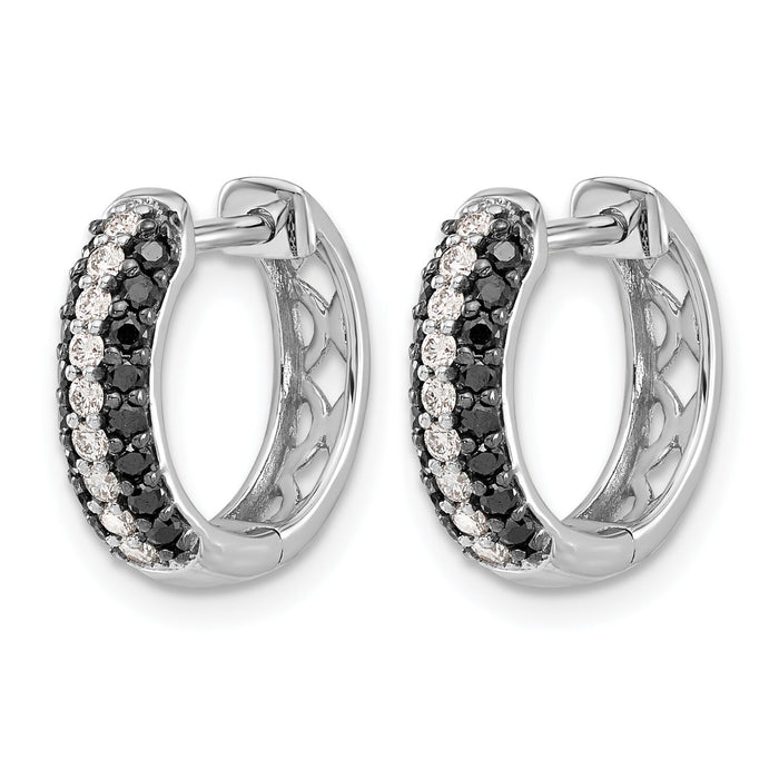 14k White Gold White and Black Diamond Hinged Hoop Earrings-EM5398-BK-050-WA