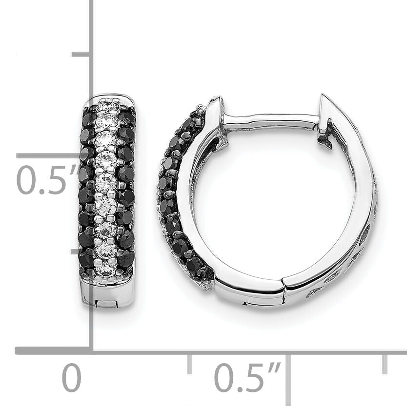 14k White Gold White and Black Diamond Hinged Hoop Earrings-EM5398-BK-050-WA