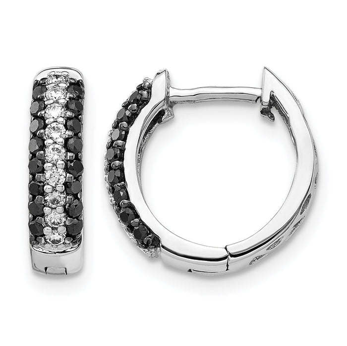 14k White Gold White and Black Diamond Hinged Hoop Earrings-EM5398-BK-050-WA