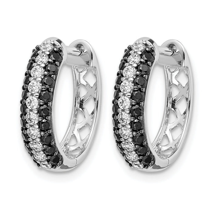 14k White Gold White and Black Diamond Hinged Hoop Earrings-EM5399-BK-100-WA