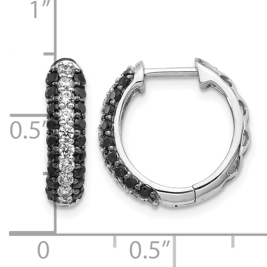14k White Gold White and Black Diamond Hinged Hoop Earrings-EM5399-BK-100-WA