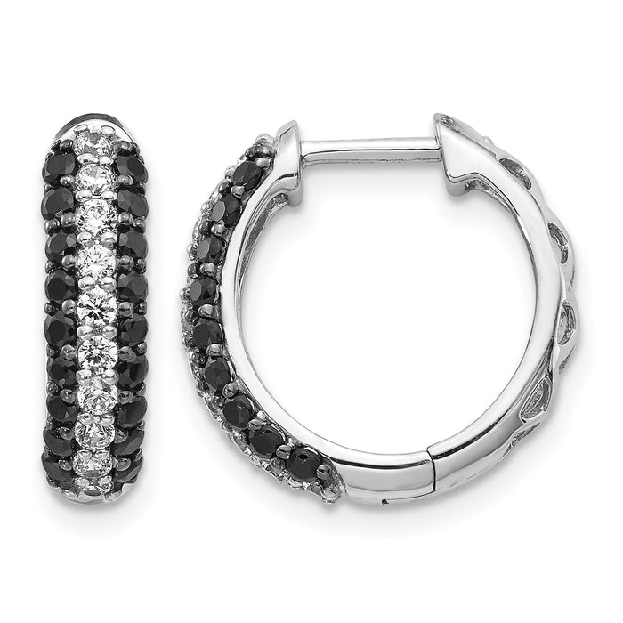 14k White Gold White and Black Diamond Hinged Hoop Earrings-EM5399-BK-100-WA