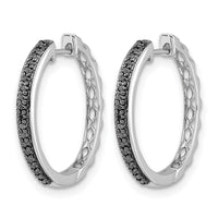 14k White Gold Black Diamond 2mm Hinged Hoop Earrings-EM5400-BK-016-WA