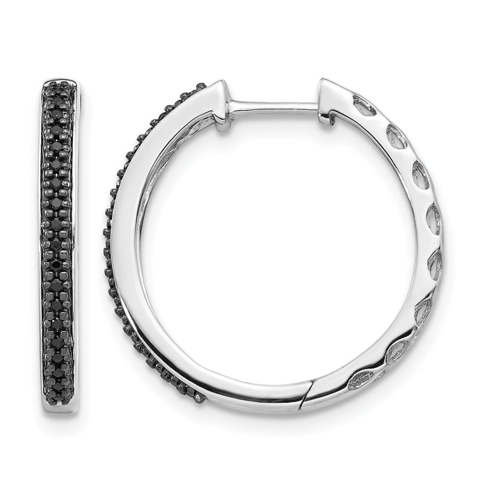 14k White Gold Black Diamond 2mm Hinged Hoop Earrings-EM5400-BK-016-WA
