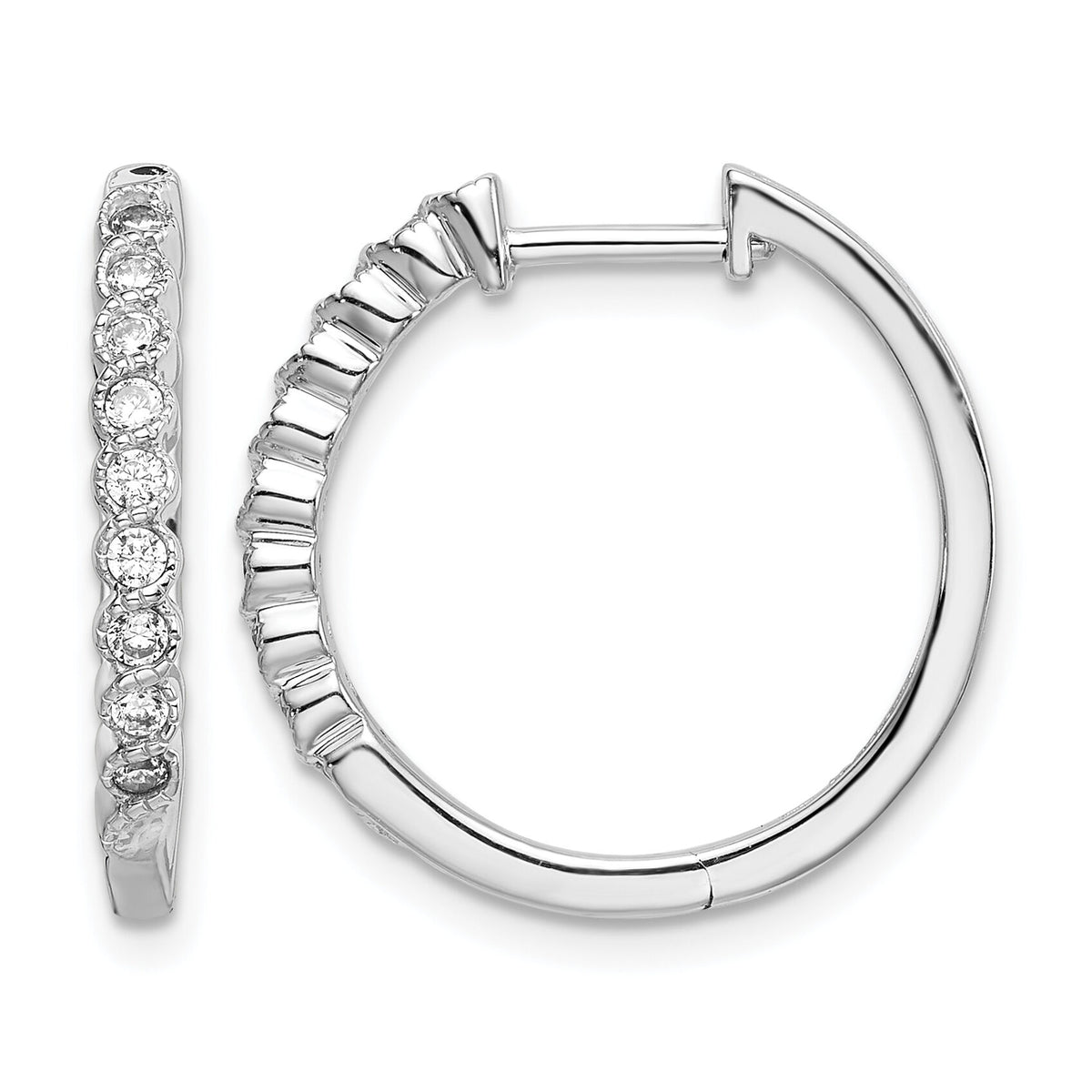14k White Gold Polished Diamond Hinged Hoop Earrings-EM5401-025-WA