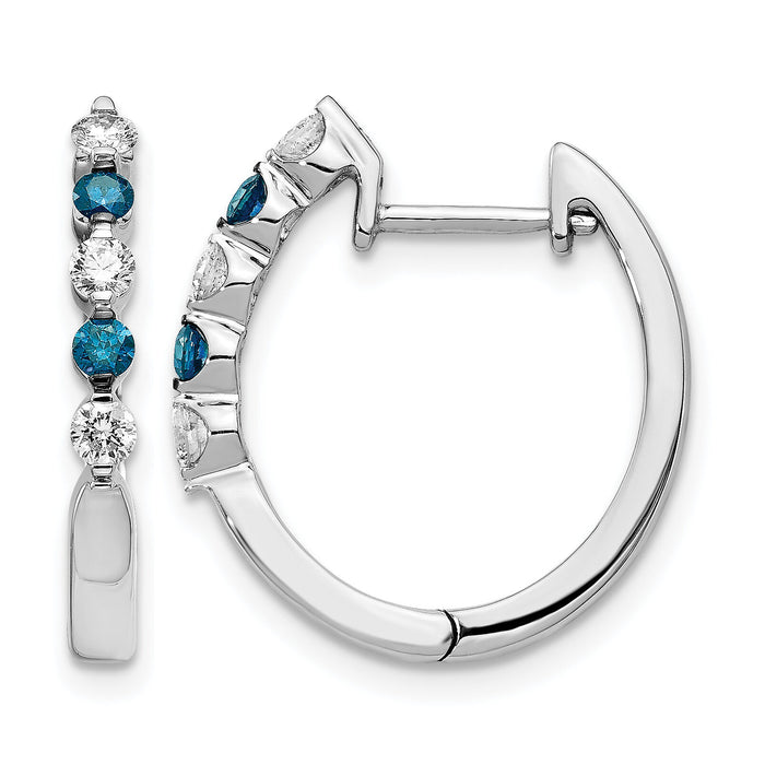 14k White Gold Blue/White Diamond Hinged Hoop Earrings-EM5403-BD-050-WA