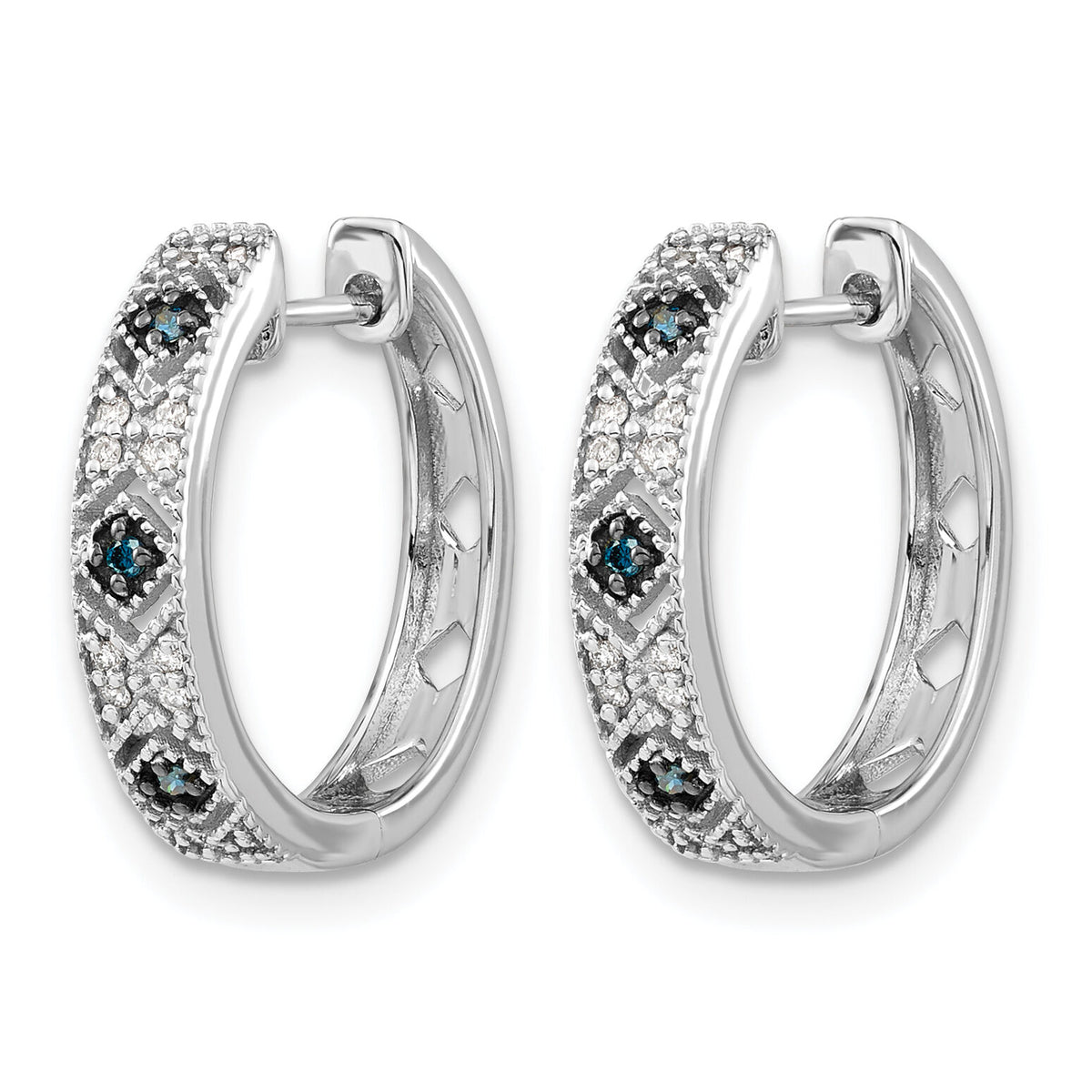 14k White Gold Blue/White Diamond Hinged Hoop Earrings-EM5404-BD-010-WA