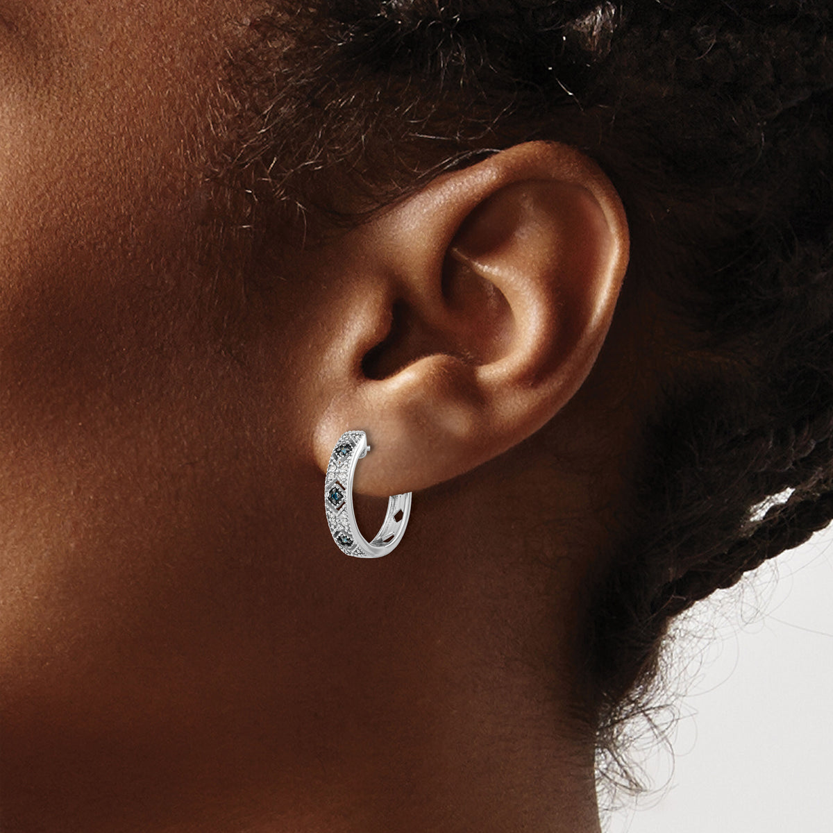 14k White Gold Blue/White Diamond Hinged Hoop Earrings-EM5404-BD-010-WA