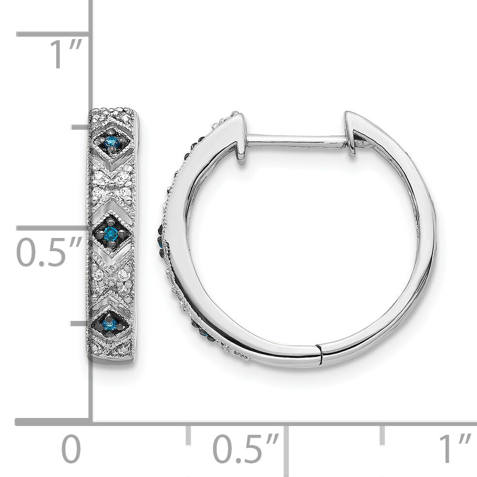 14k White Gold Blue/White Diamond Hinged Hoop Earrings-EM5404-BD-010-WA
