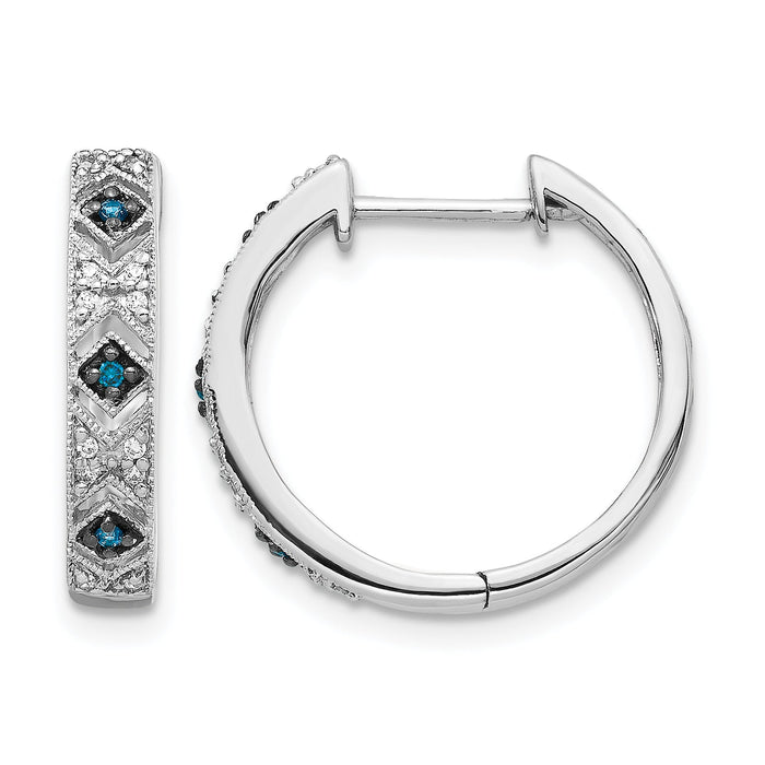 14k White Gold Blue/White Diamond Hinged Hoop Earrings-EM5404-BD-010-WA